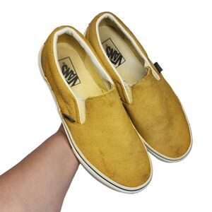 Vans Unisex Yellow Hairy Suede Plimsolls Classic Slip On Shoes Size M 7.5 W 9